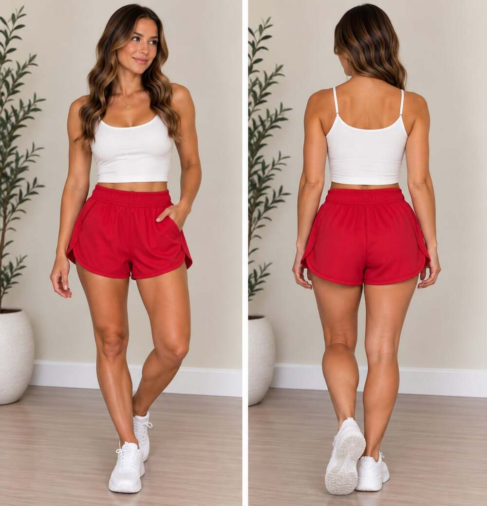 Sporty Retro Red Dolphin Running Shorts Elastic Waist Size Medium